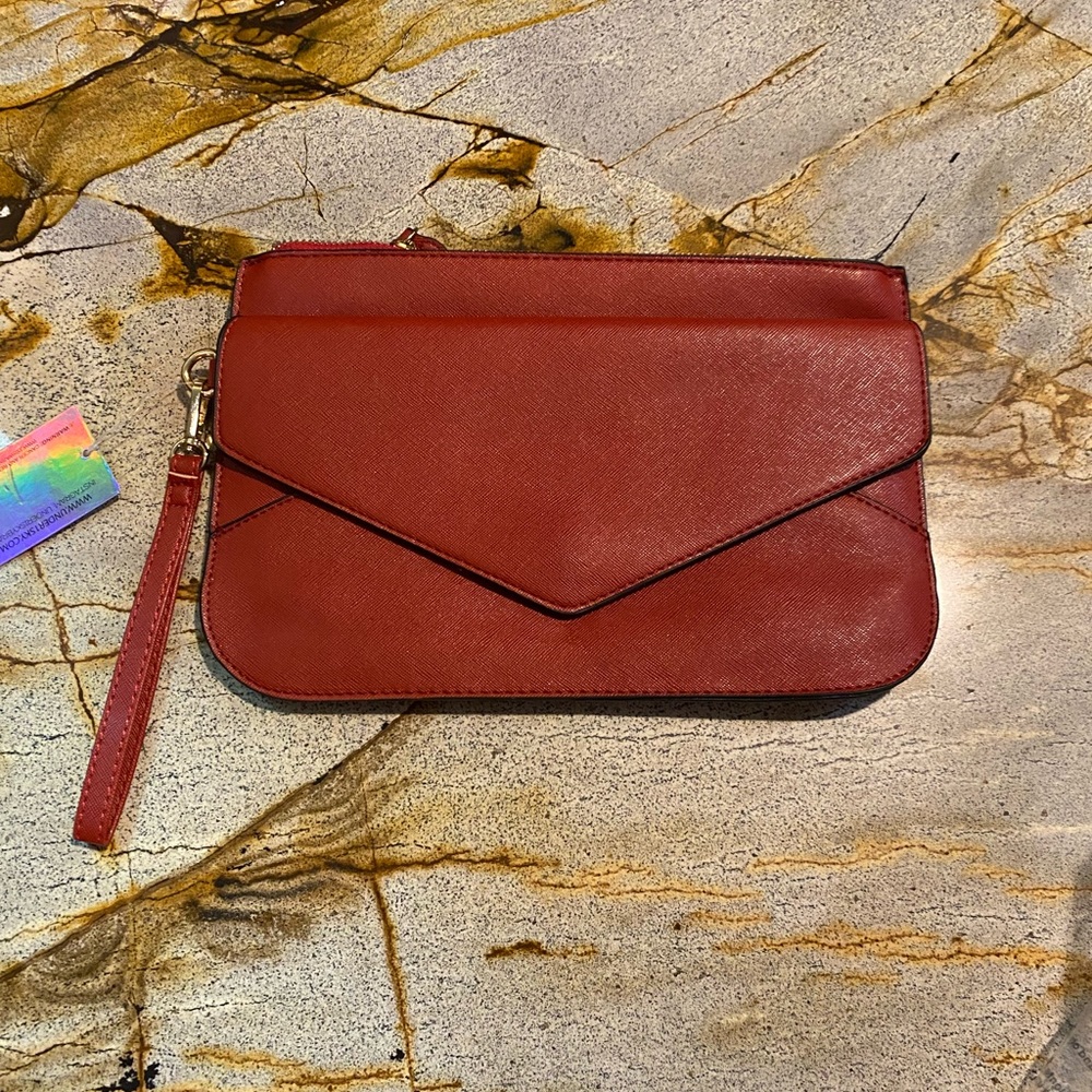 Red Clutch Wristlet Wedding Prom Black Tie/ Zip Closure/ Front Snap Pocket